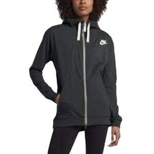 Nike Sportswear Logo Charcoal Gray Full Zip Long Hoodie